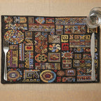 DaDa Bedding Set of 4-Pieces Ethnic Ornaments Geometric Black Tapestry Dining Placemats 13” x 19” (18118)