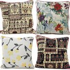 DaDa Bedding Set of 4 Pieces - Floral Garden Botanical Tapestry Throw Pillow Covers Bundle Pack - 16" x 16" DaDalogy Bedding Collection