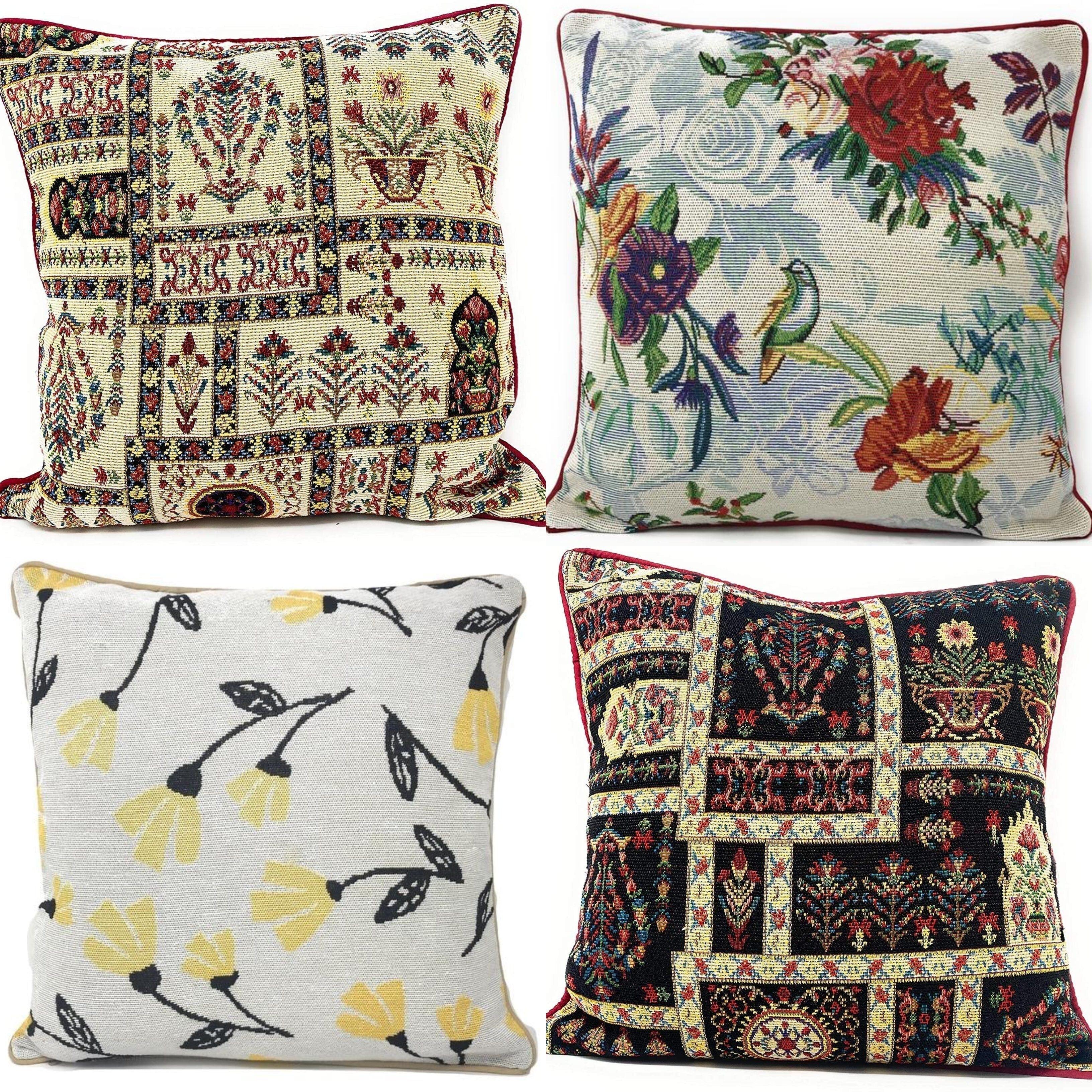 DaDa Bedding Set of 4 Pieces - Floral Garden Botanical Tapestry Throw Pillow Covers Bundle Pack - 16" x 16" DaDalogy Bedding Collection