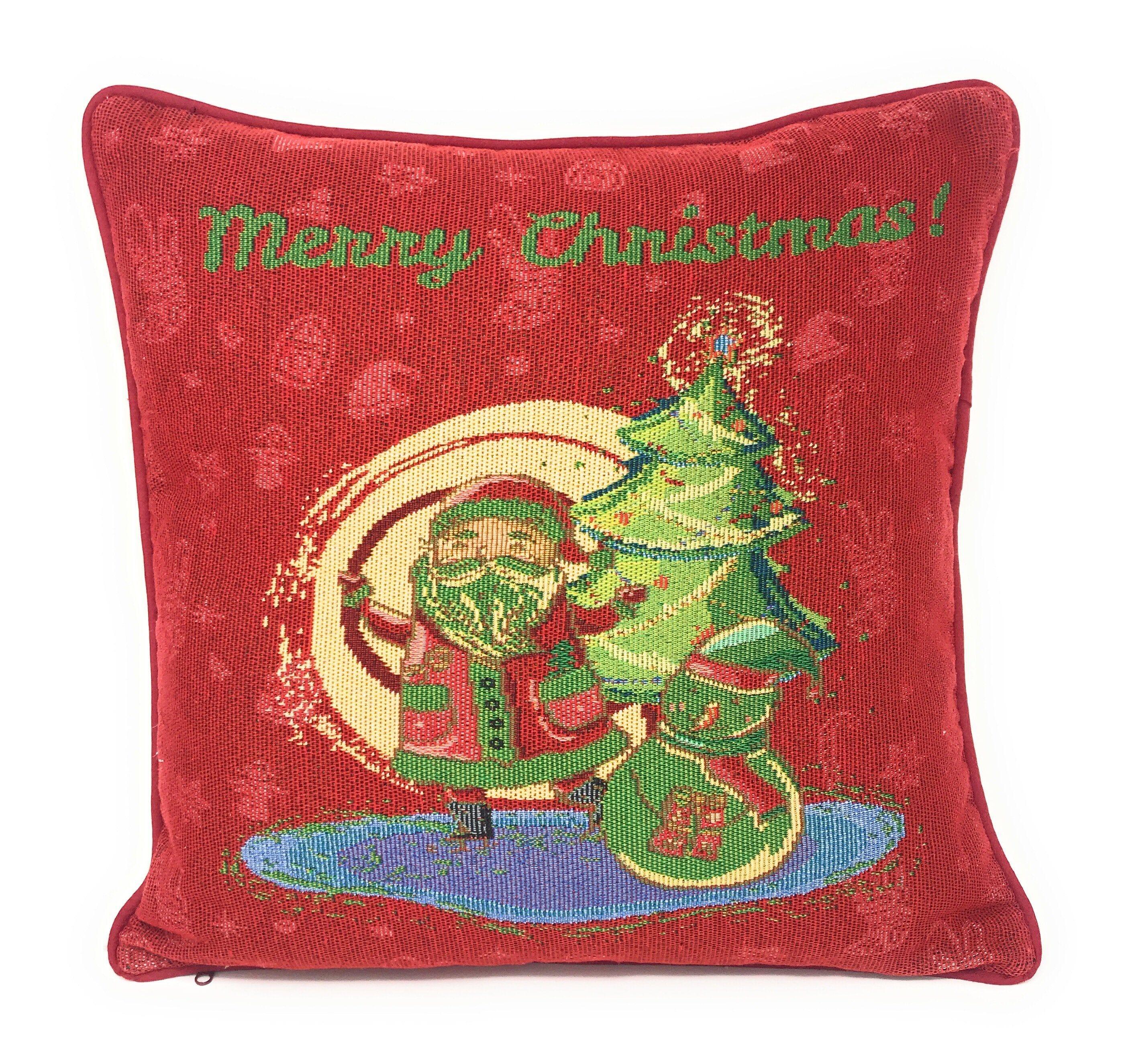 DaDa Bedding Set of 4 Pieces - Magical Santa Snowman Gingerbread Christmas Holiday Tapestry Throw Pillow Covers Bundle Pack - 16" x 16" DaDalogy Bedding Collection