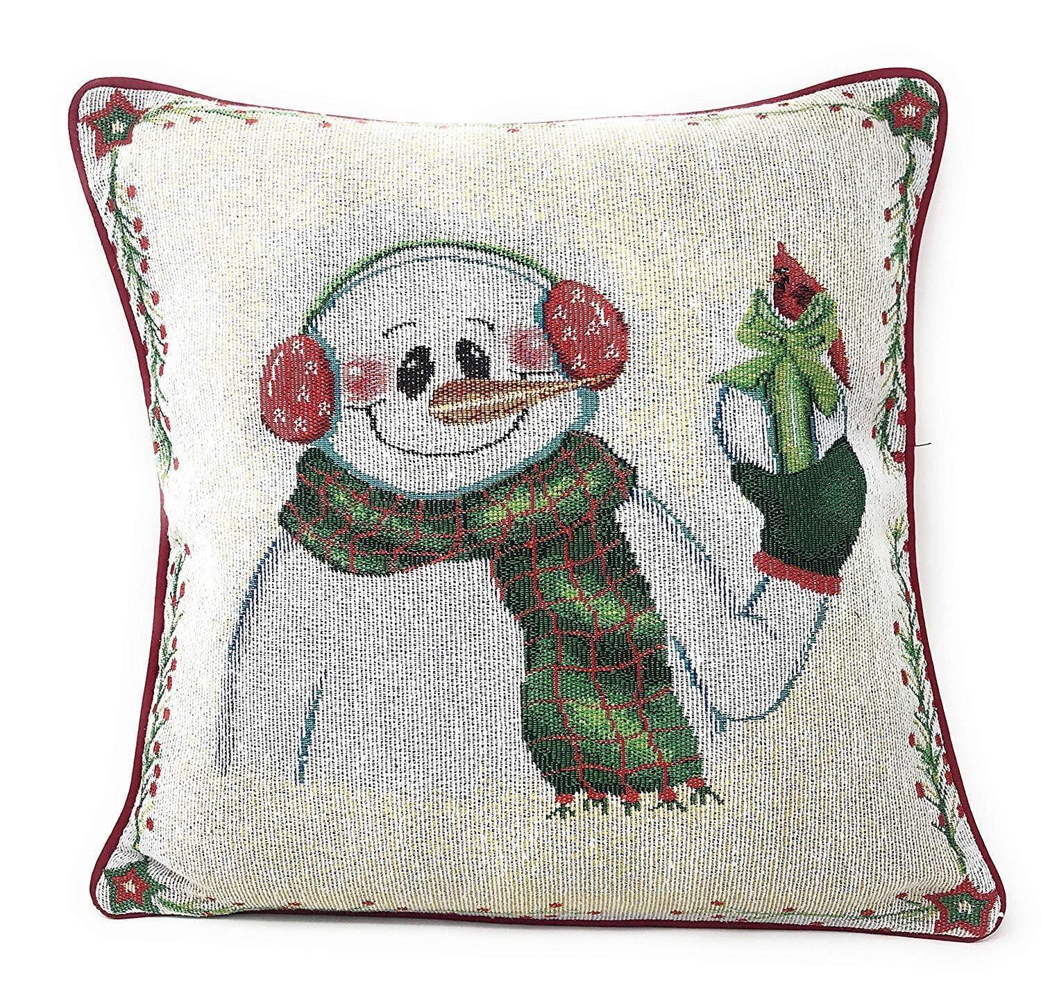 DaDa Bedding Set of 4 Pieces - Magical Santa Snowman Gingerbread Christmas Holiday Tapestry Throw Pillow Covers Bundle Pack - 16" x 16" DaDalogy Bedding Collection