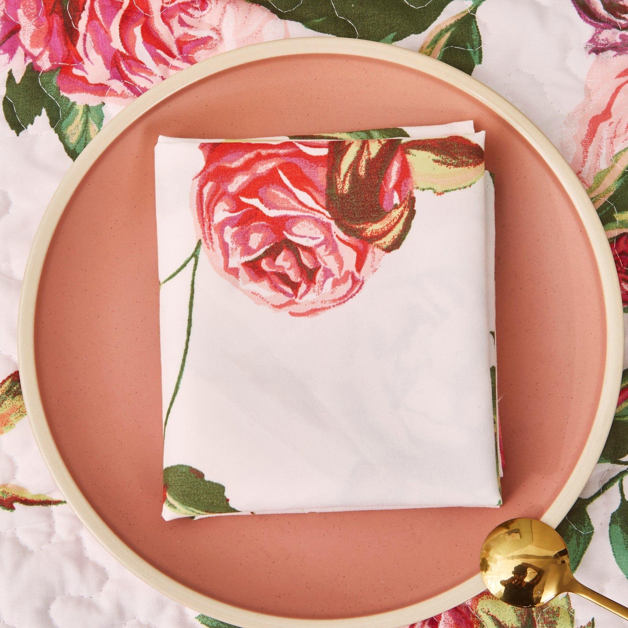 DaDa Bedding Set of 4-Pieces Romantic Roses Pink Floral Dining Table Napkins 18" x 18" (879) DaDalogy Bedding Collection