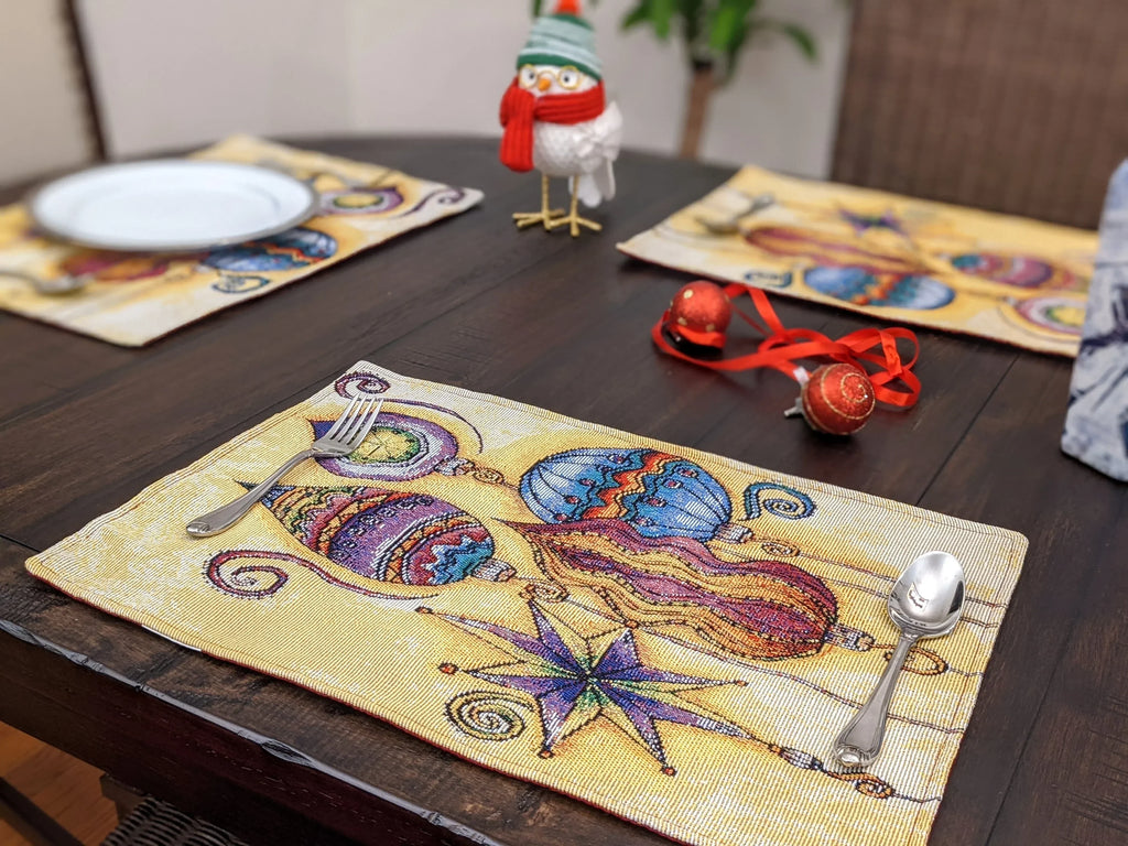 DaDa Bedding Set of 4-Pieces Starry Bohemian Lantern Ornaments Christmas Tapestry Placemats 13” x 19” (14916) DaDalogy Bedding Collection