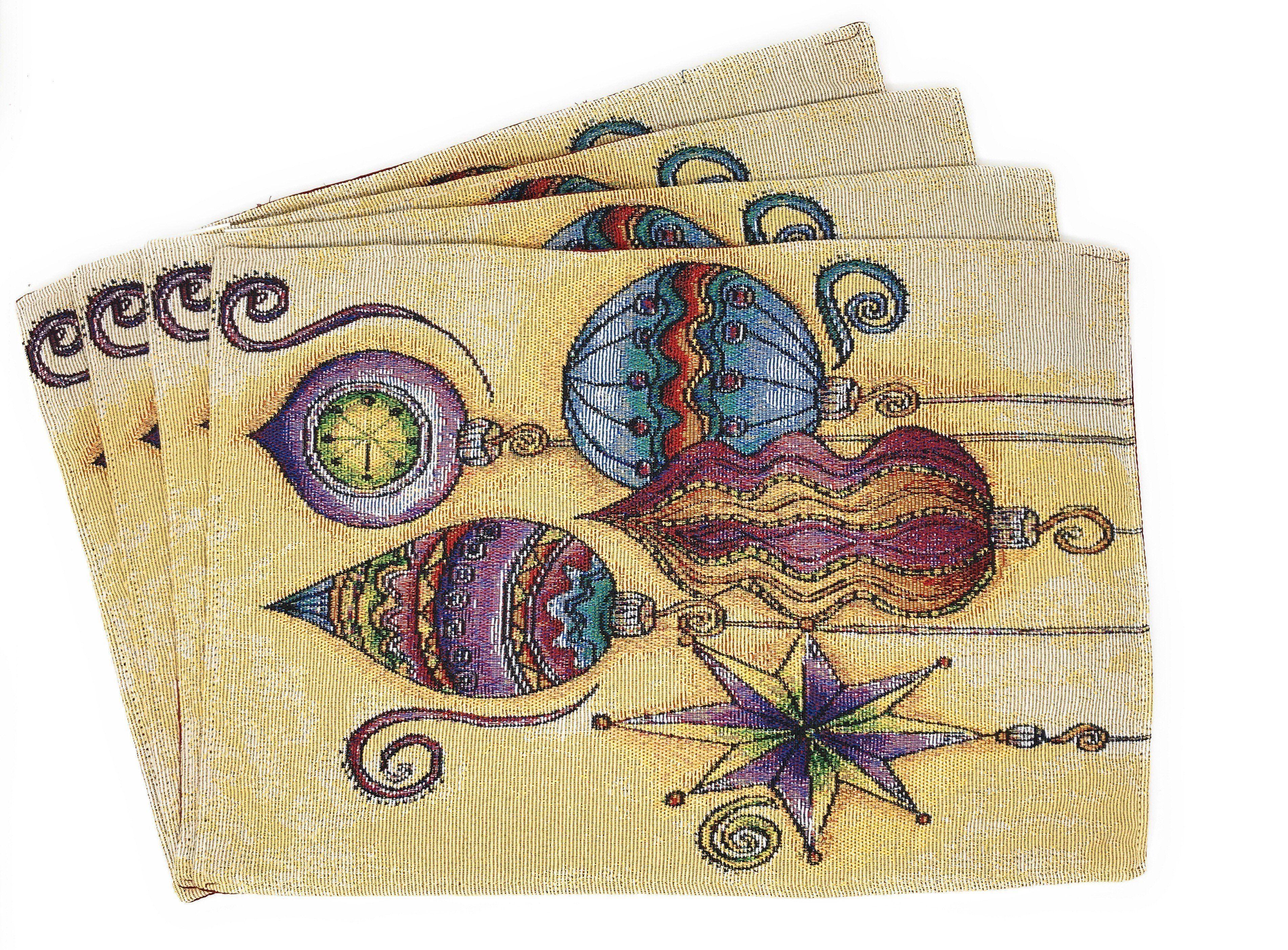 DaDa Bedding Set of 4-Pieces Starry Bohemian Lantern Ornaments Christmas Tapestry Placemats 13” x 19” (14916) DaDalogy Bedding Collection