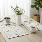 DaDa Bedding Set of 4-Pieces Sunshine Yellow Fleur Spring Tapestry Dining Table Placemats 13” x 19” (18112)