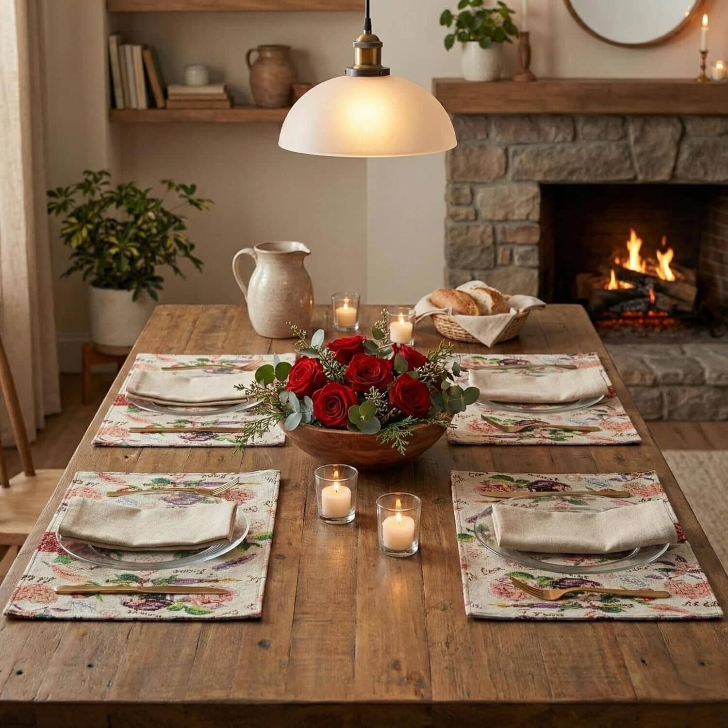 DaDa Bedding Set of 4-Pieces Sweet Love Notes Pink Floral Tapestry Dining Table Placemats 13” x 19”