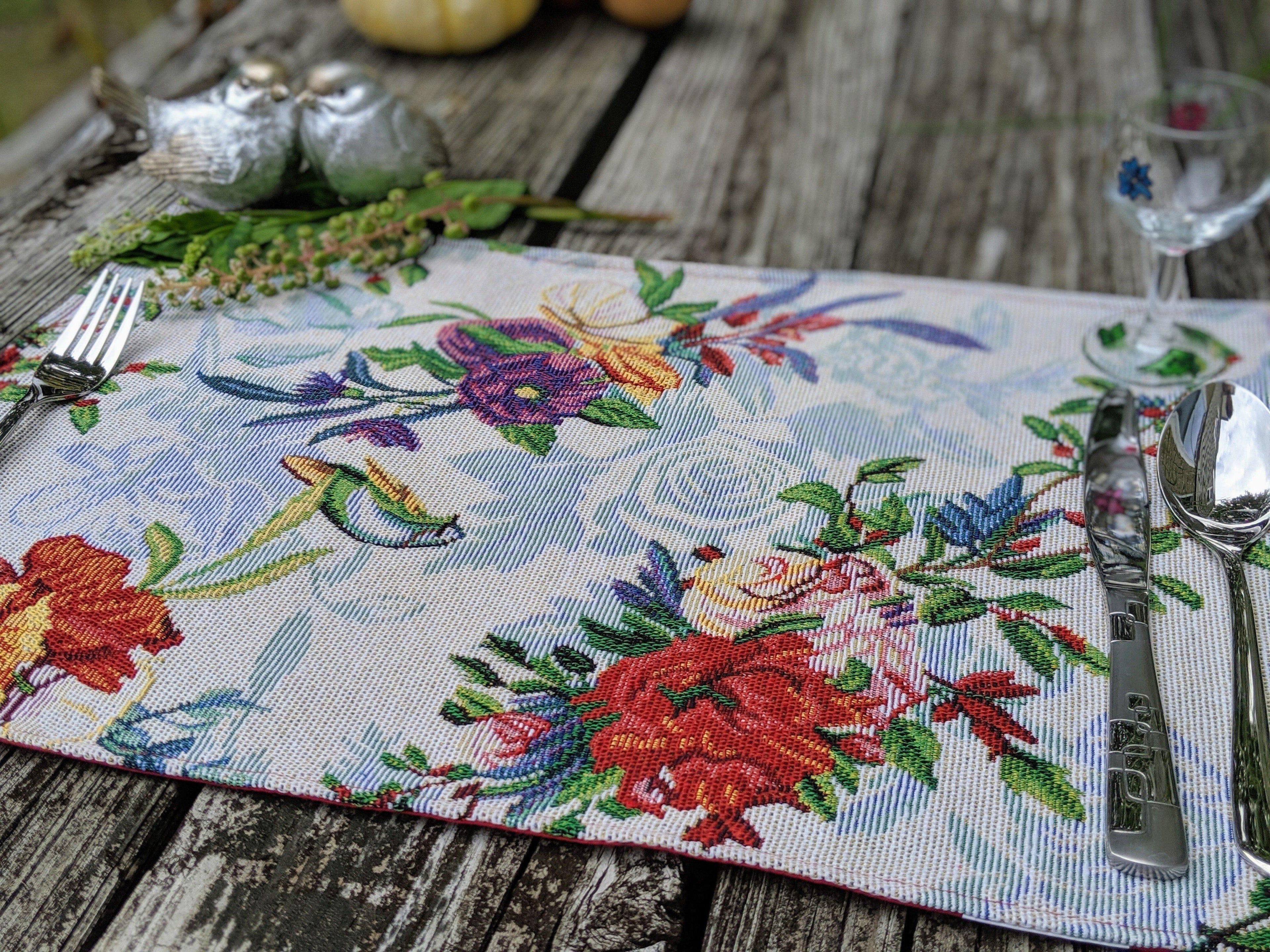 DaDa Bedding Set of 4-Pieces Tropical Sky Blue Birds Floral Tapestry Dining Table Placemats 13” x 19” (18116) DaDalogy Bedding Collection