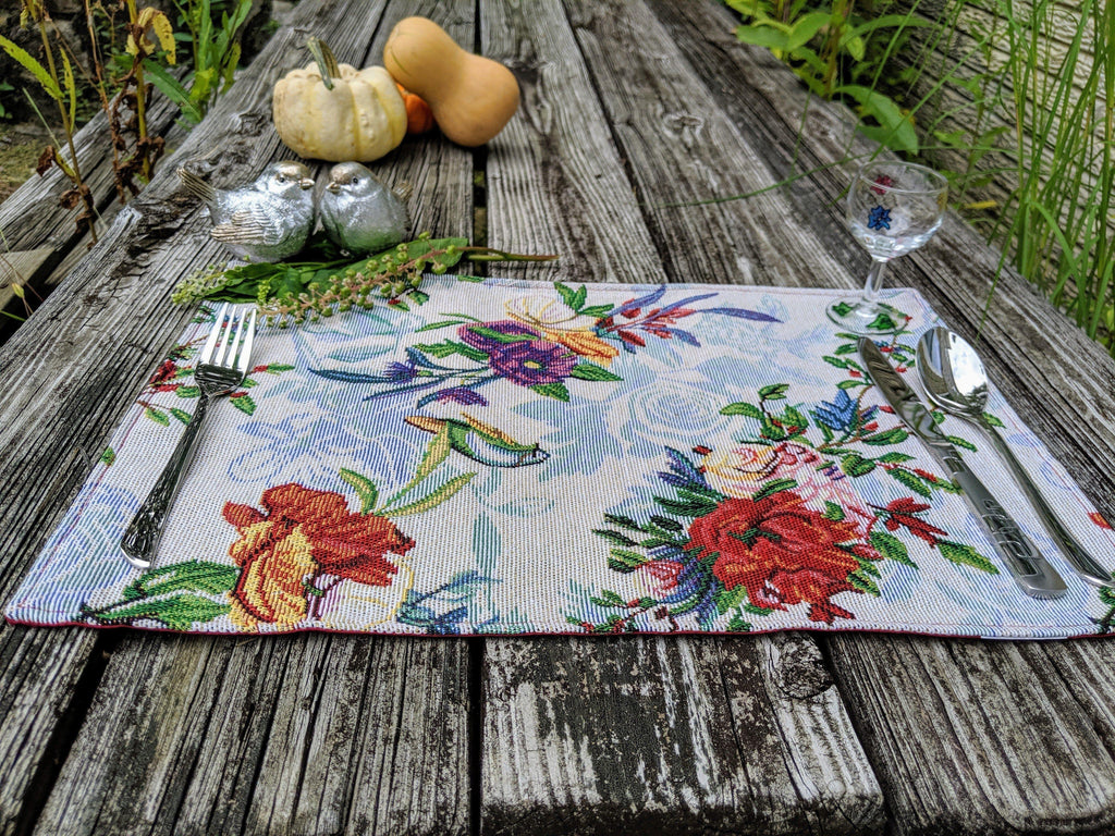DaDa Bedding Set of 4-Pieces Tropical Sky Blue Birds Floral Tapestry Dining Table Placemats 13” x 19” (18116) DaDalogy Bedding Collection