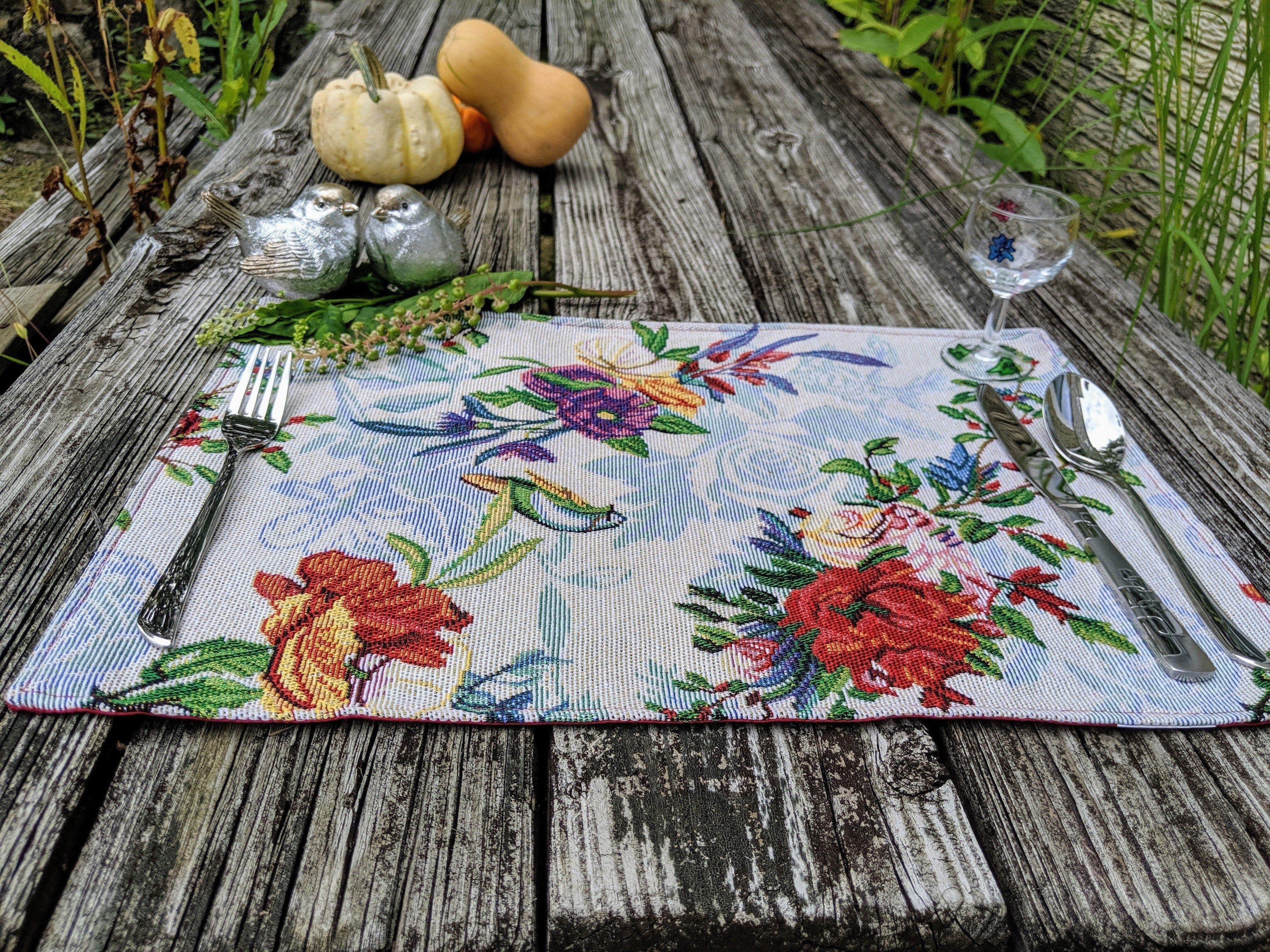 DaDa Bedding Set of 4-Pieces Tropical Sky Blue Birds Floral Tapestry Dining Table Placemats 13” x 19” (18116) DaDalogy Bedding Collection