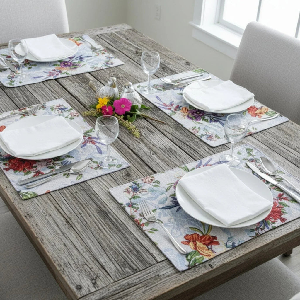 DaDa Bedding Set of 4-Pieces Tropical Sky Blue Birds Floral Tapestry Dining Table Placemats 13” x 19” (18116) DaDalogy Bedding Collection