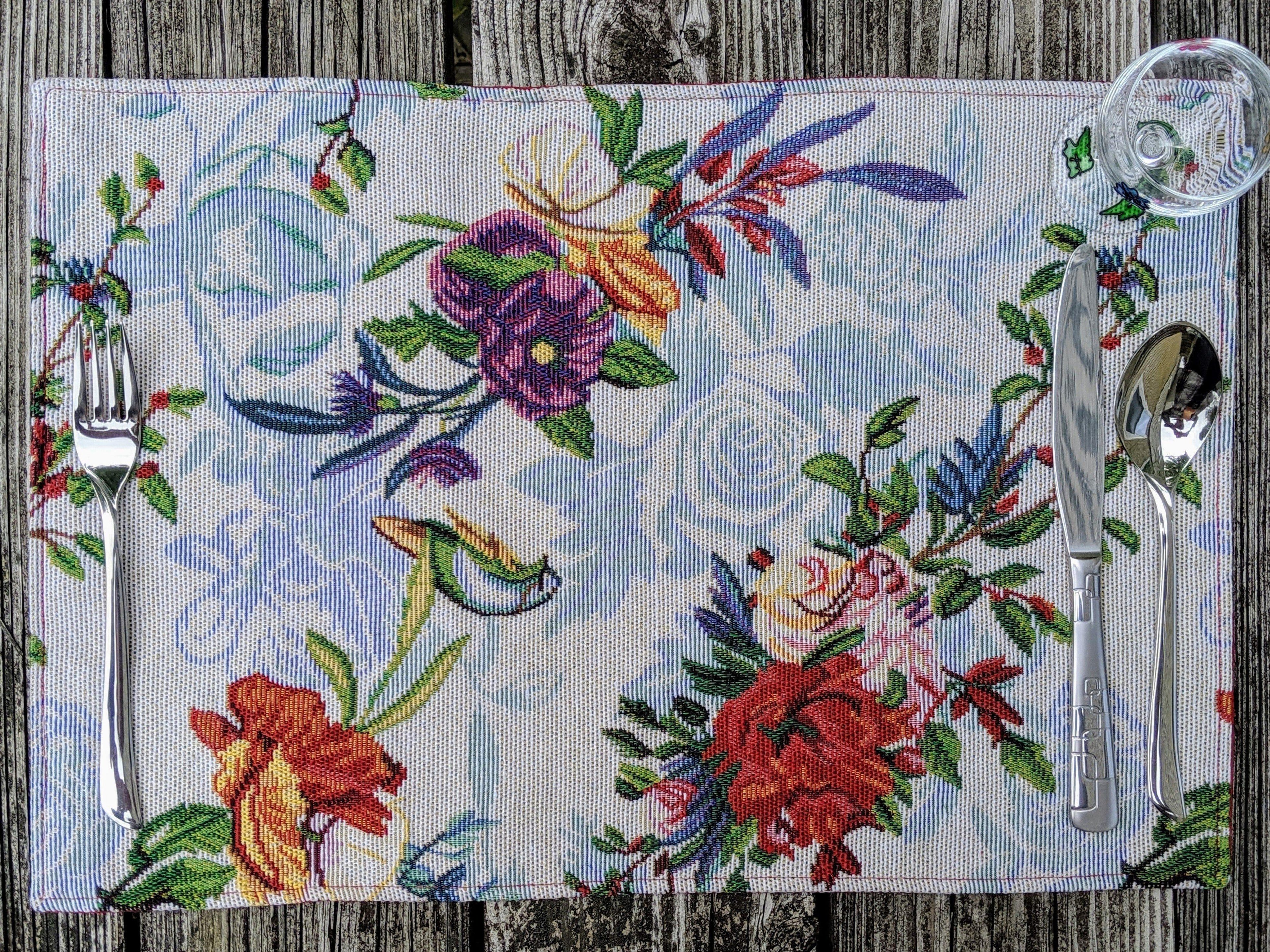 DaDa Bedding Set of 4-Pieces Tropical Sky Blue Birds Floral Tapestry Dining Table Placemats 13” x 19” (18116) DaDalogy Bedding Collection