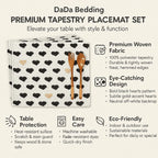 DaDa Bedding Set of 4-Pieces Valentine's day Yellow & Black Hearts Tapestry Dining Table Placemats 13” x 19” (18113) DaDalogy Bedding Collection