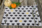DaDa Bedding Set of 4-Pieces Valentine's day Yellow & Black Hearts Tapestry Dining Table Placemats 13” x 19” (18113) DaDalogy Bedding Collection