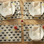 DaDa Bedding Set of 4-Pieces Valentine's day Yellow & Black Hearts Tapestry Dining Table Placemats 13” x 19” (18113)