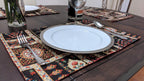 DaDa Bedding Set of 8 Pieces Dark Botanical Mughal Floral Table Woven Black Tapestry - 4 Placemats, 2 Table Runners, 2 Throw Pillow Covers (18197) DaDalogy Bedding Collection