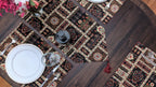 DaDa Bedding Set of 8 Pieces Dark Botanical Mughal Floral Table Woven Black Tapestry - 4 Placemats, 2 Table Runners, 2 Throw Pillow Covers (18197) DaDalogy Bedding Collection
