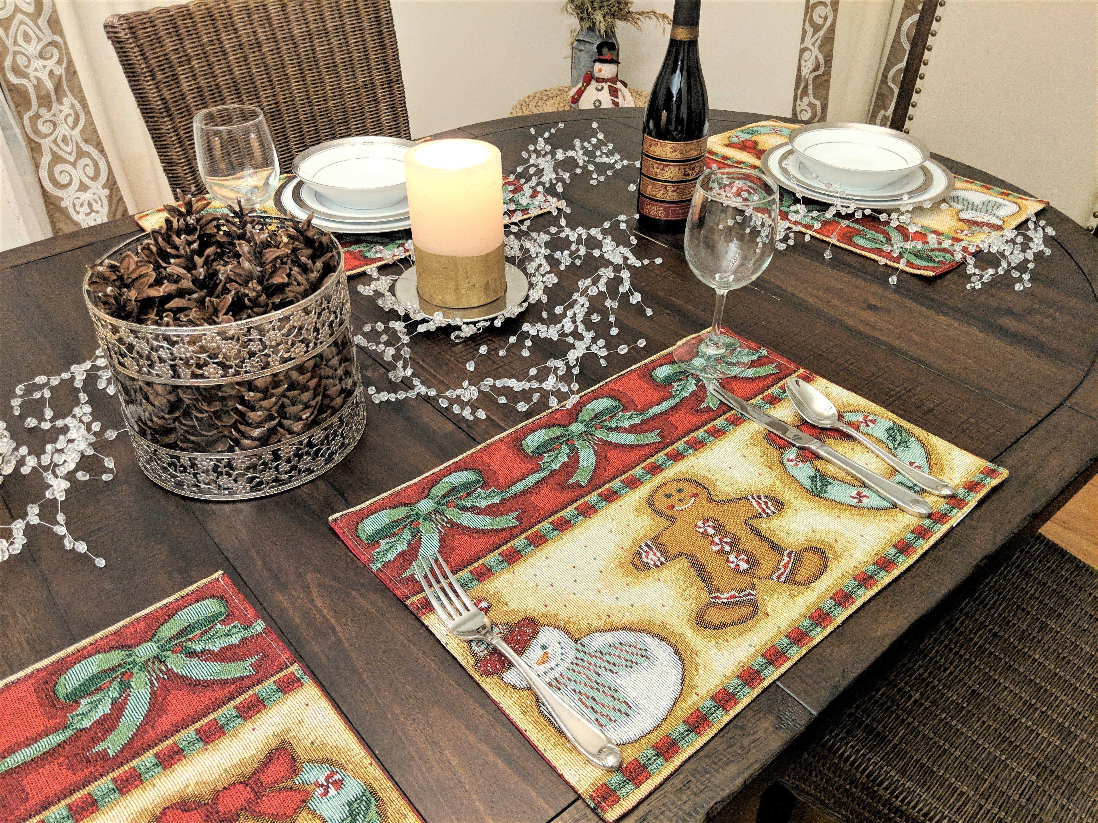 DaDa Bedding Set of 8 Pieces Gingerbread Sweets Holiday Table Tapestry - 4 Placemats, 2 Table Runners, 2 Throw Pillow Covers (12917) DaDalogy Bedding Collection