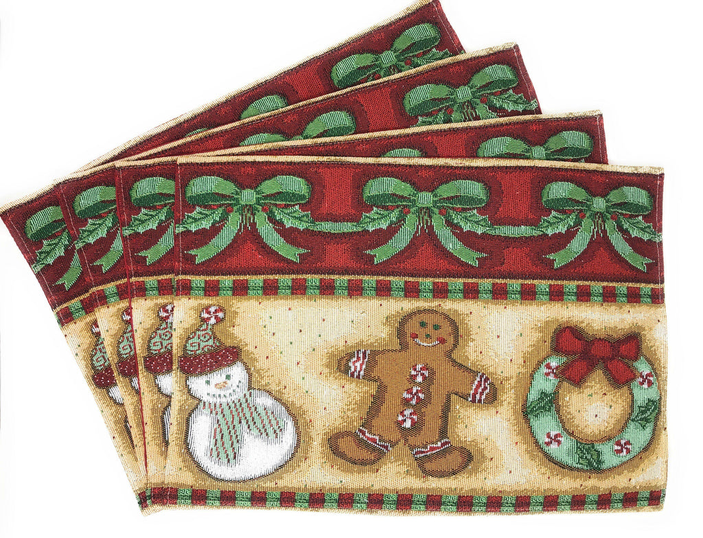 DaDa Bedding Set of 8 Pieces Gingerbread Sweets Holiday Table Tapestry - 4 Placemats, 2 Table Runners, 2 Throw Pillow Covers (12917) DaDalogy Bedding Collection