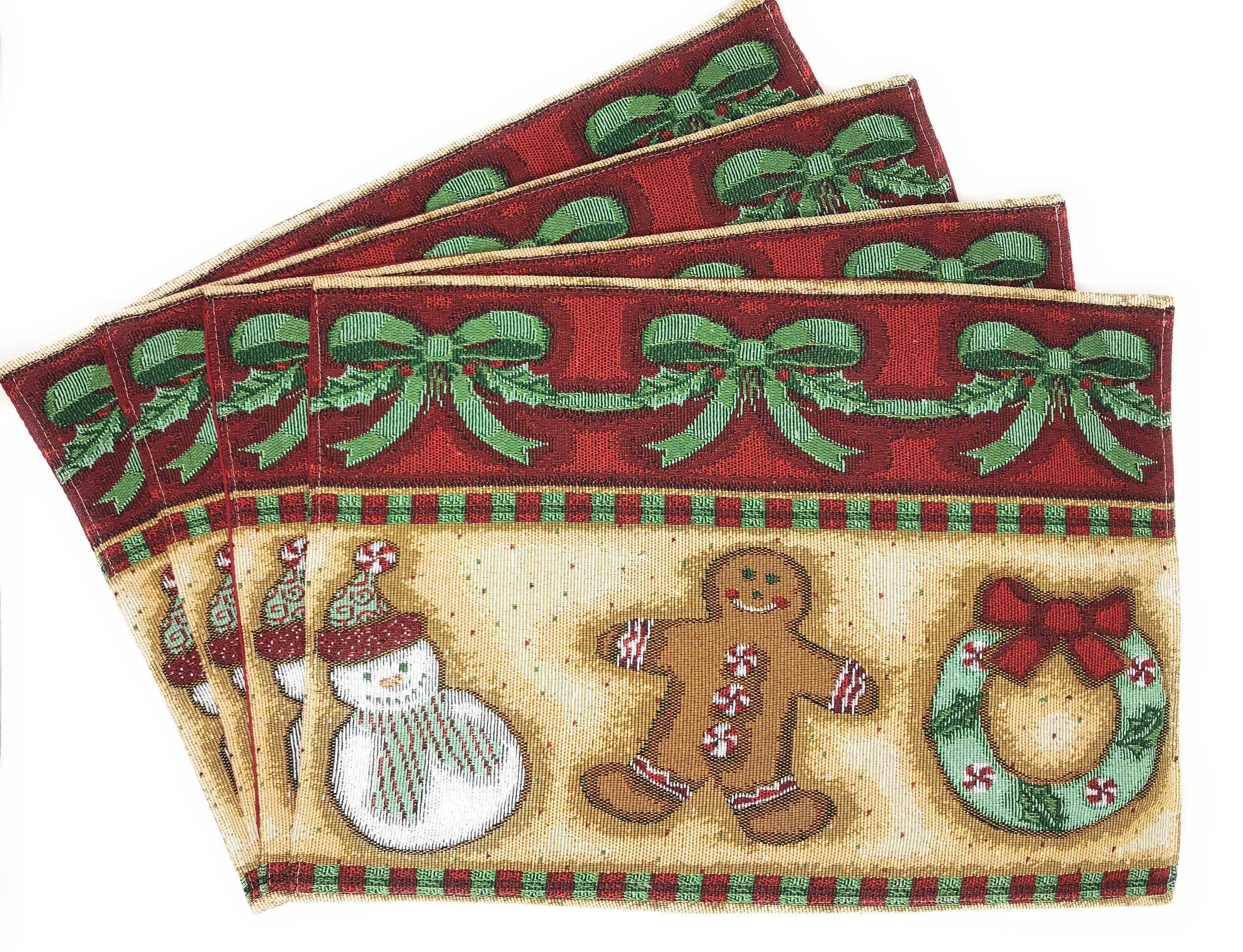 DaDa Bedding Set of 8 Pieces Gingerbread Sweets Holiday Table Tapestry - 4 Placemats, 2 Table Runners, 2 Throw Pillow Covers (12917) DaDalogy Bedding Collection