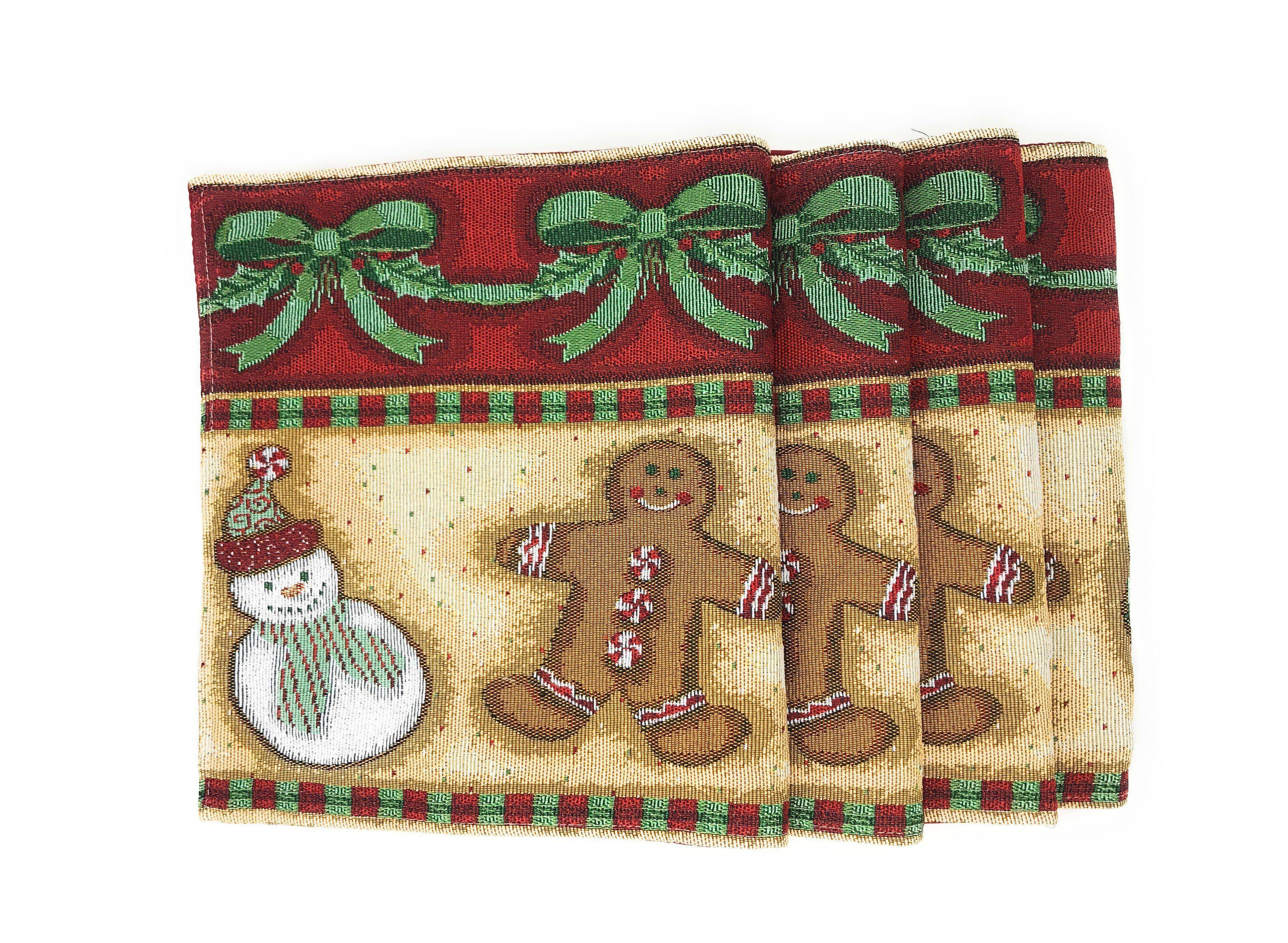 DaDa Bedding Set of 8 Pieces Gingerbread Sweets Holiday Table Tapestry - 4 Placemats, 2 Table Runners, 2 Throw Pillow Covers (12917) DaDalogy Bedding Collection