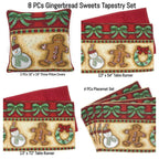 DaDa Bedding Set of 8 Pieces Gingerbread Sweets Holiday Table Tapestry - 4 Placemats, 2 Table Runners, 2 Throw Pillow Covers (12917) DaDalogy Bedding Collection