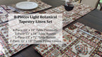 DaDa Bedding Set of 8 Pieces Light Botanical Mughal Floral Table Woven Tapestry - 4 Placemats, 2 Table Runners, 2 Throw Pillow Covers (18196) DaDalogy Bedding Collection