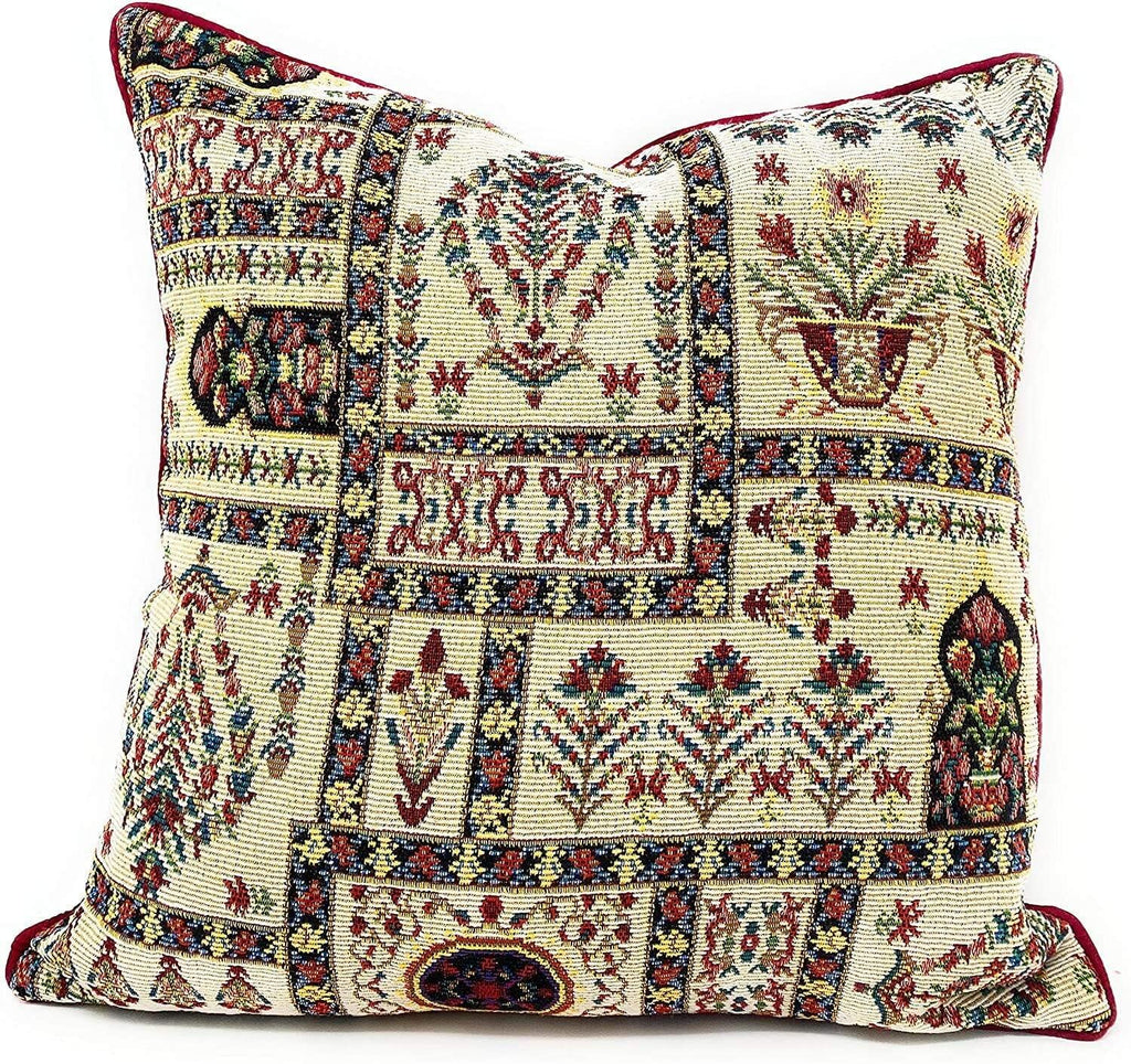 DaDa Bedding Set of 8 Pieces Light Botanical Mughal Floral Table Woven Tapestry - 4 Placemats, 2 Table Runners, 2 Throw Pillow Covers (18196) DaDalogy Bedding Collection