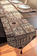 DaDa Bedding Set of 8 Pieces Light Botanical Mughal Floral Table Woven Tapestry - 4 Placemats, 2 Table Runners, 2 Throw Pillow Covers (18196) DaDalogy Bedding Collection