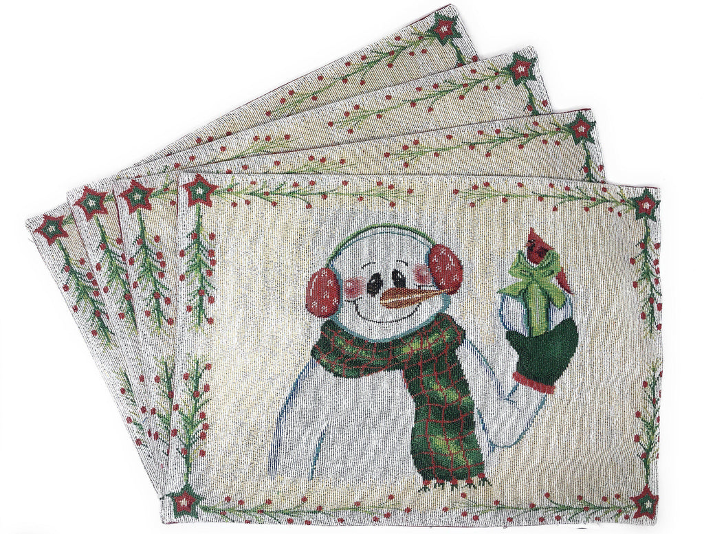 DaDa Bedding Set of 8 Pieces Magical Snowman Holiday Table Tapestry - 4 Placemats, 2 Table Runners, 2 Throw Pillow Covers (9733) DaDalogy Bedding Collection