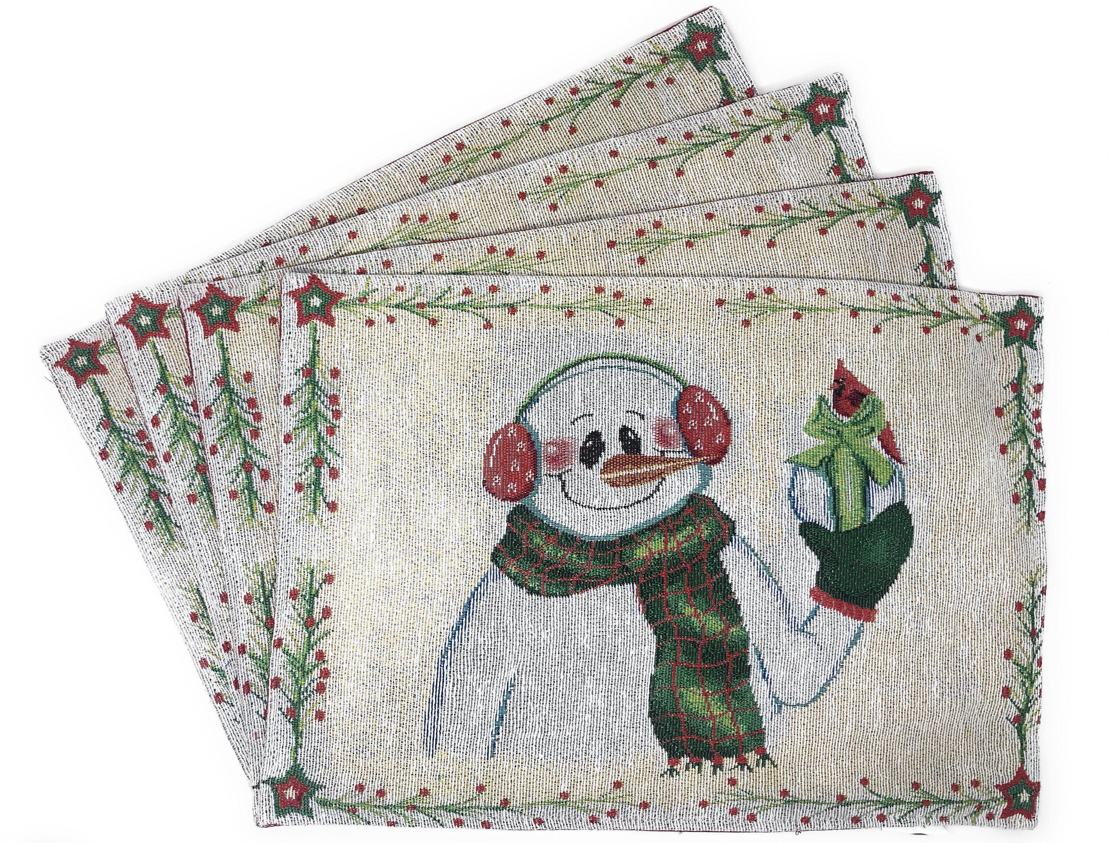 DaDa Bedding Set of 8 Pieces Magical Snowman Holiday Table Tapestry - 4 Placemats, 2 Table Runners, 2 Throw Pillow Covers (9733) DaDalogy Bedding Collection