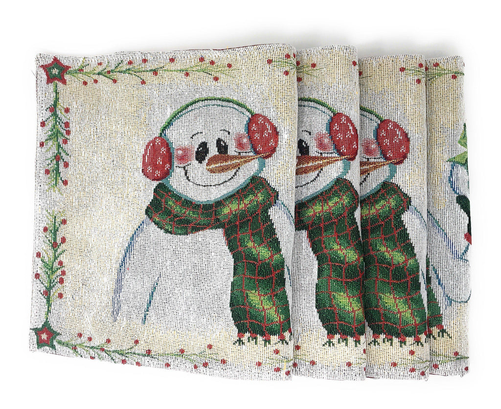 DaDa Bedding Set of 8 Pieces Magical Snowman Holiday Table Tapestry - 4 Placemats, 2 Table Runners, 2 Throw Pillow Covers (9733) DaDalogy Bedding Collection