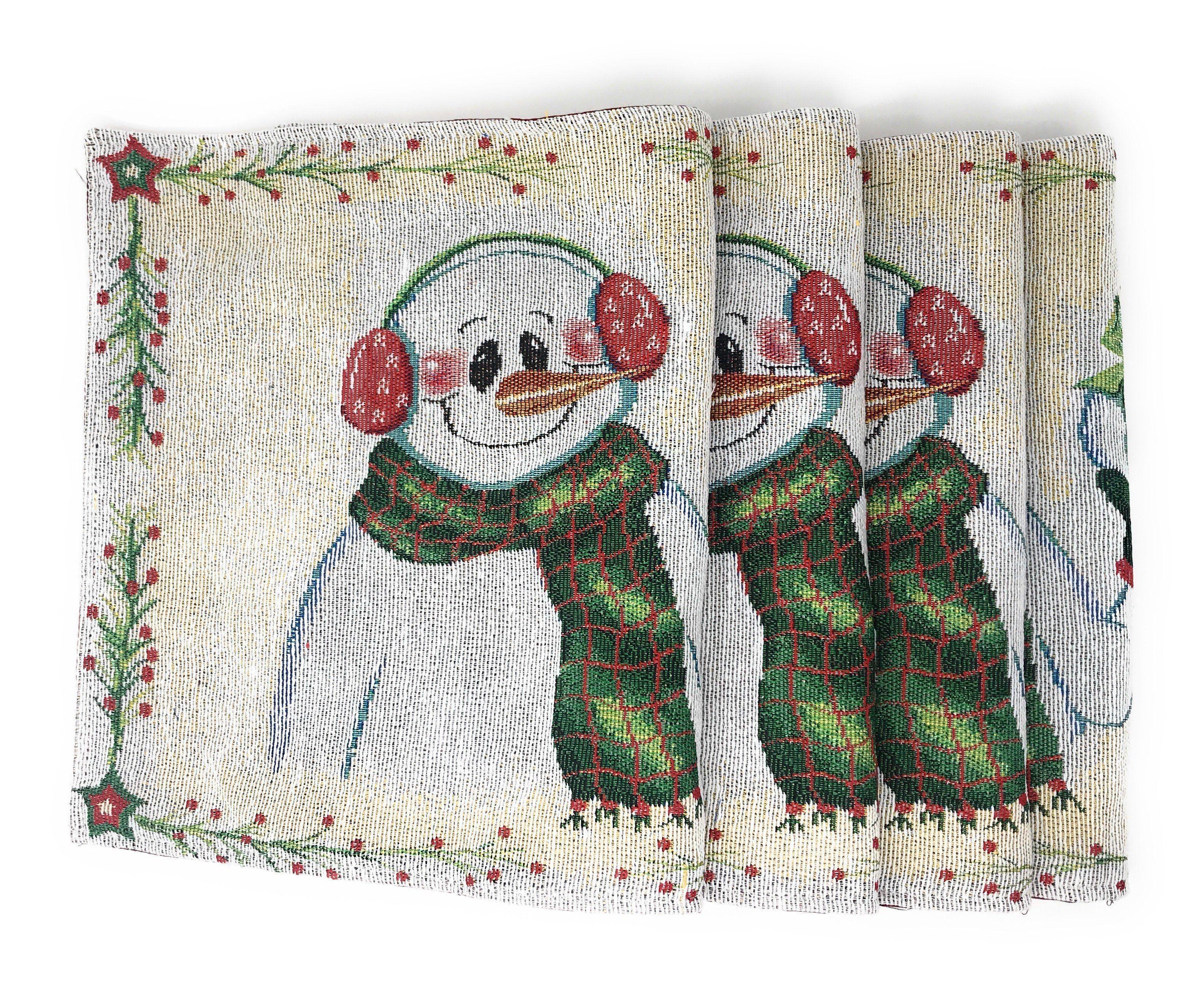 DaDa Bedding Set of 8 Pieces Magical Snowman Holiday Table Tapestry - 4 Placemats, 2 Table Runners, 2 Throw Pillow Covers (9733) DaDalogy Bedding Collection