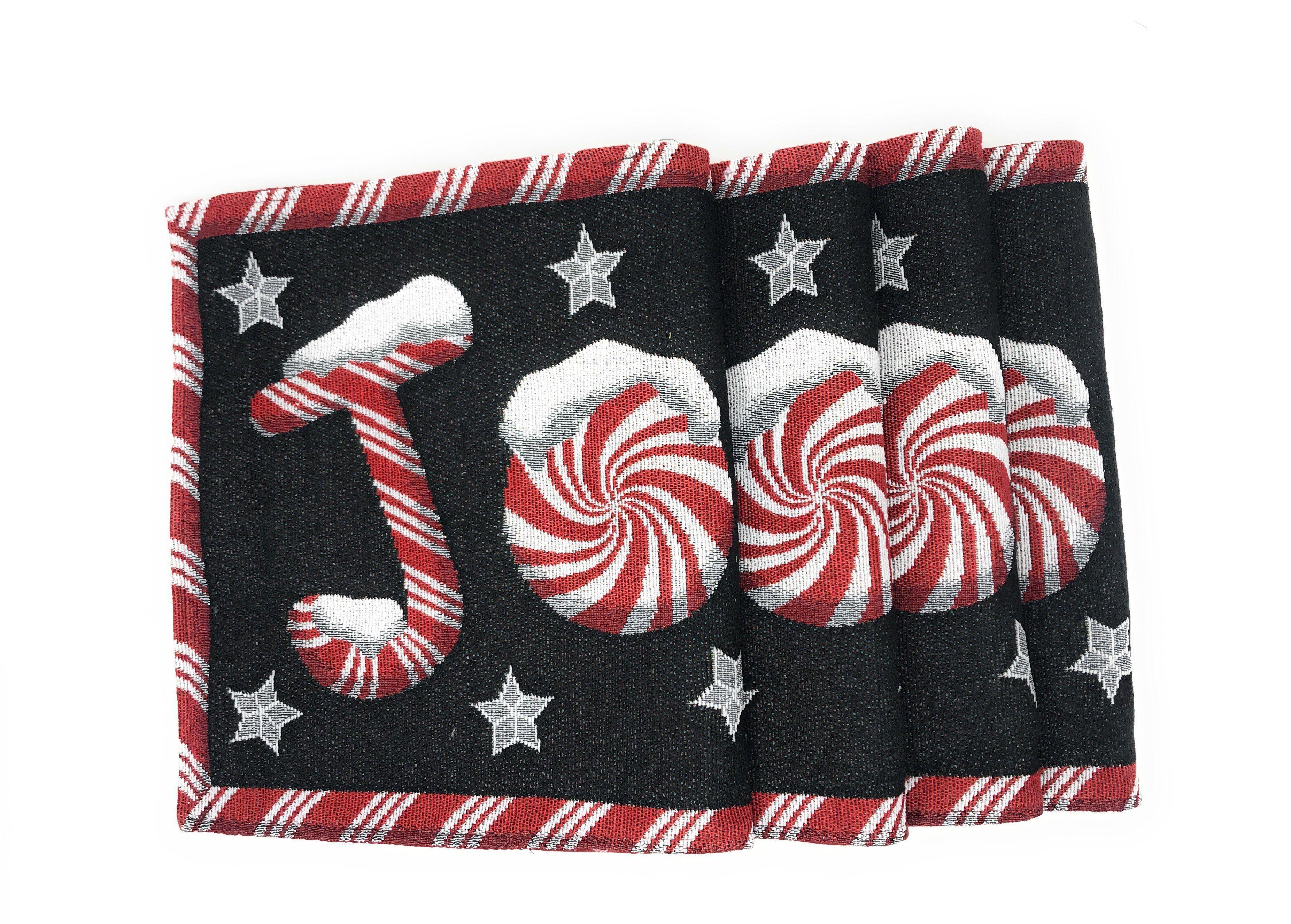 DaDa Bedding Set of 8 Pieces Peppermint Joy Holiday Table Tapestry - 4 Placemats, 2 Table Runners, 2 Throw Pillow Covers (12904) DaDalogy Bedding Collection