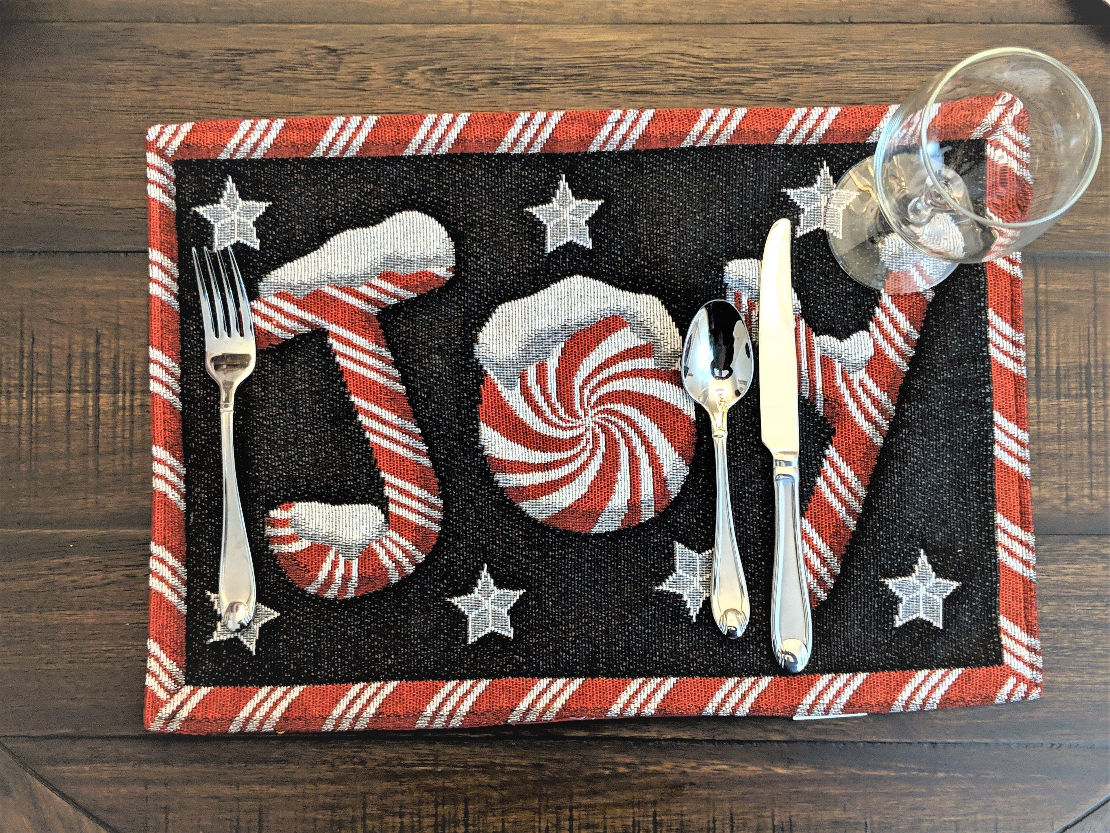 DaDa Bedding Set of 8 Pieces Peppermint Joy Holiday Table Tapestry - 4 Placemats, 2 Table Runners, 2 Throw Pillow Covers (12904) DaDalogy Bedding Collection