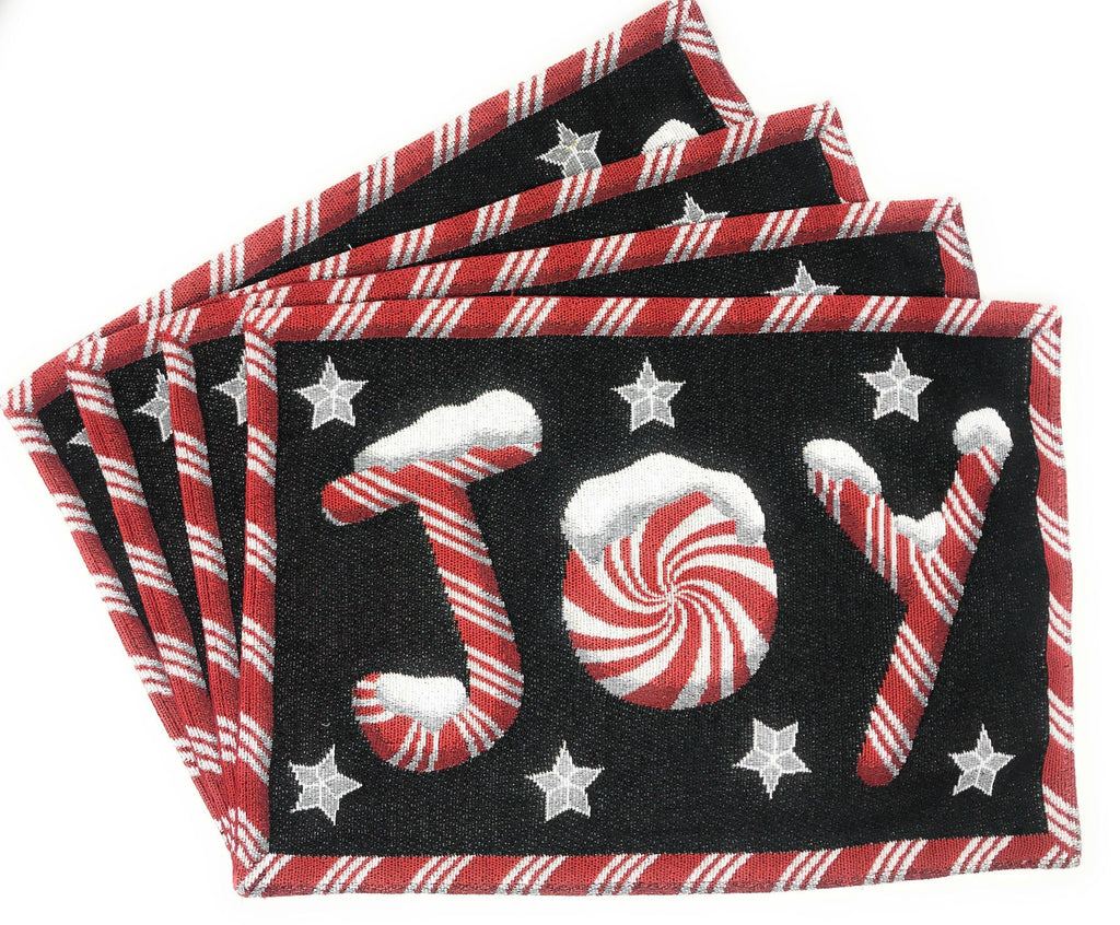 DaDa Bedding Set of 8 Pieces Peppermint Joy Holiday Table Tapestry - 4 Placemats, 2 Table Runners, 2 Throw Pillow Covers (12904) DaDalogy Bedding Collection