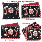 DaDa Bedding Set of 8 Pieces Peppermint Joy Holiday Table Tapestry - 4 Placemats, 2 Table Runners, 2 Throw Pillow Covers (12904) DaDalogy Bedding Collection