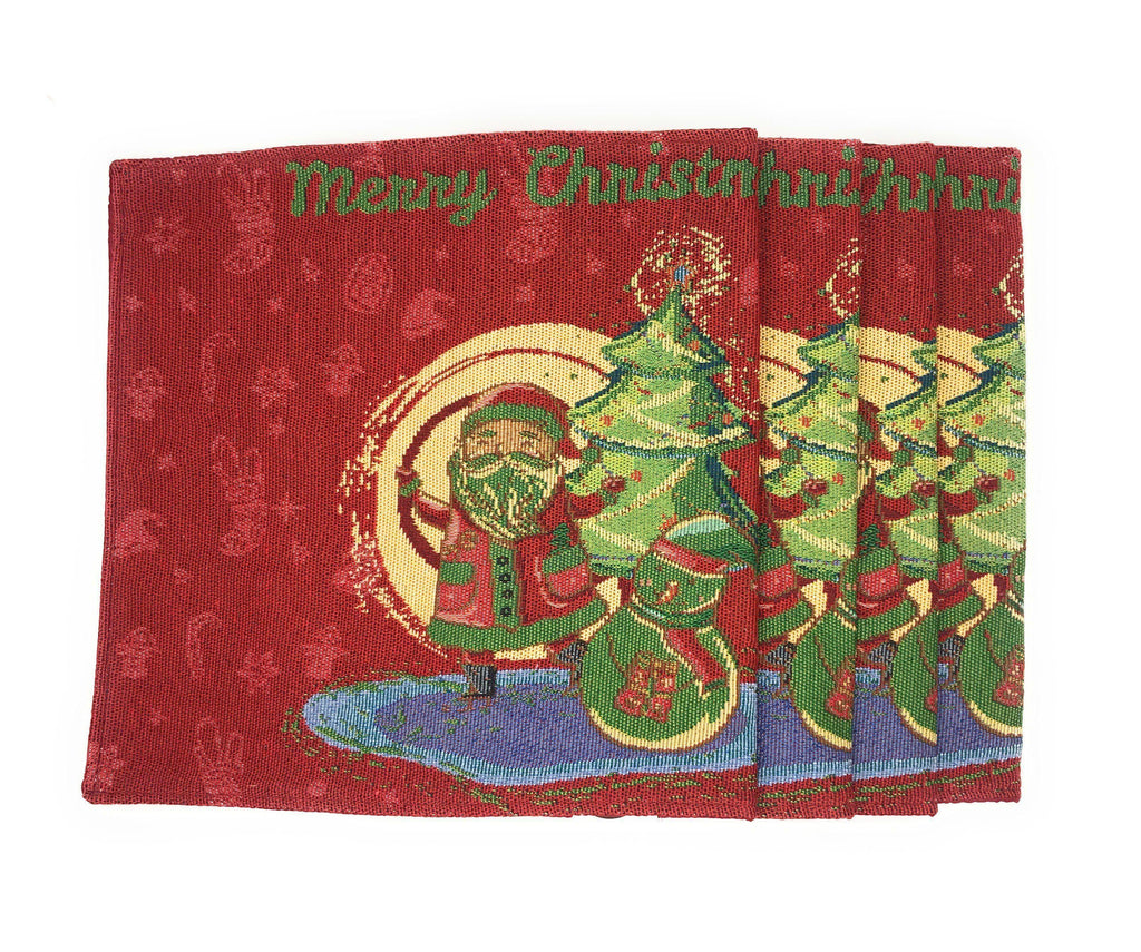 DaDa Bedding Set of 8 Pieces Red Santa Claus Holiday Table Tapestry - 4 Placemats, 2 Table Runners, 2 Throw Pillow Covers (17615) DaDalogy Bedding Collection