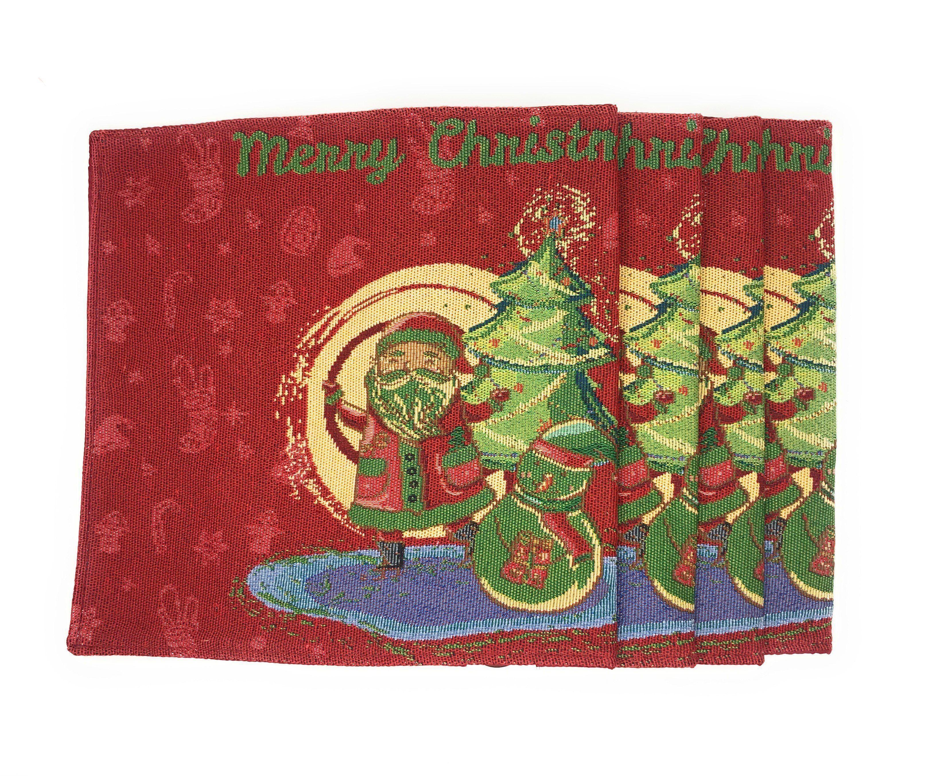 DaDa Bedding Set of 8 Pieces Red Santa Claus Holiday Table Tapestry - 4 Placemats, 2 Table Runners, 2 Throw Pillow Covers (17615) DaDalogy Bedding Collection