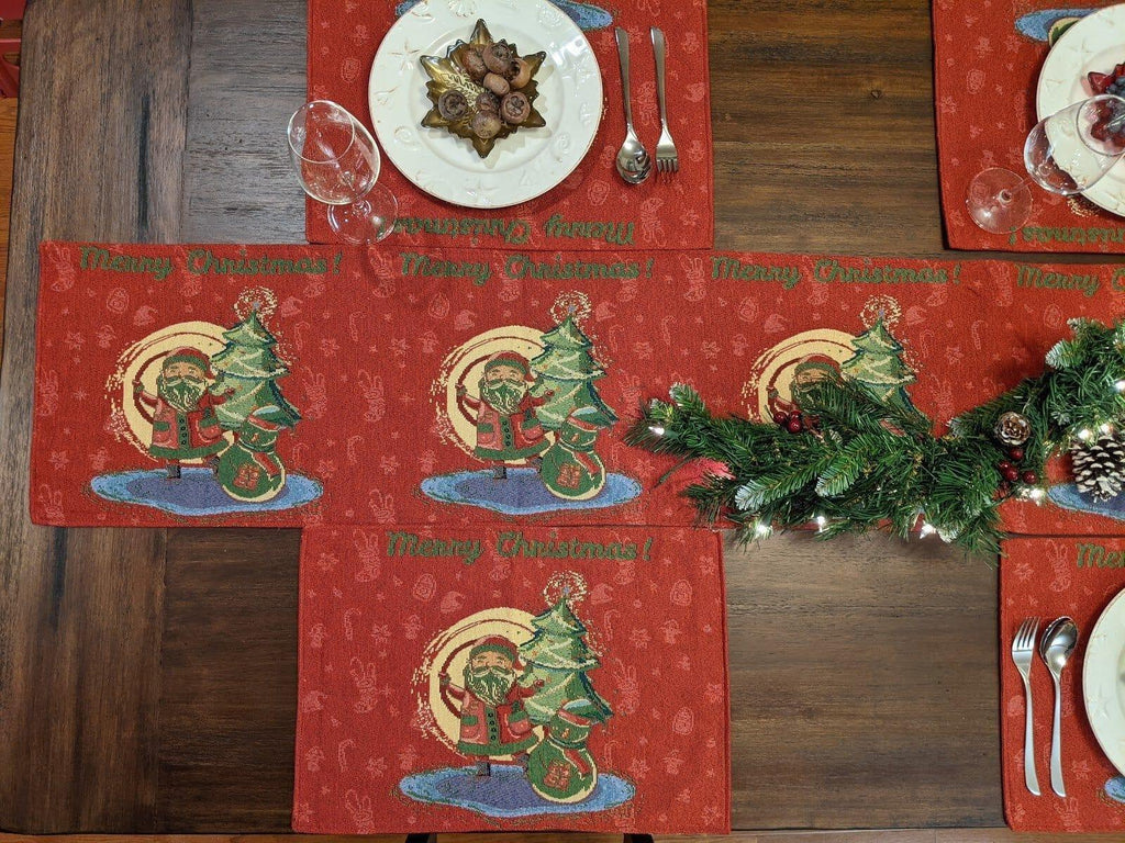 DaDa Bedding Set of 8 Pieces Red Santa Claus Holiday Table Tapestry - 4 Placemats, 2 Table Runners, 2 Throw Pillow Covers (17615) DaDalogy Bedding Collection