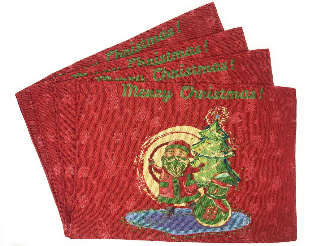 DaDa Bedding Set of 8 Pieces Red Santa Claus Holiday Table Tapestry - 4 Placemats, 2 Table Runners, 2 Throw Pillow Covers (17615) DaDalogy Bedding Collection