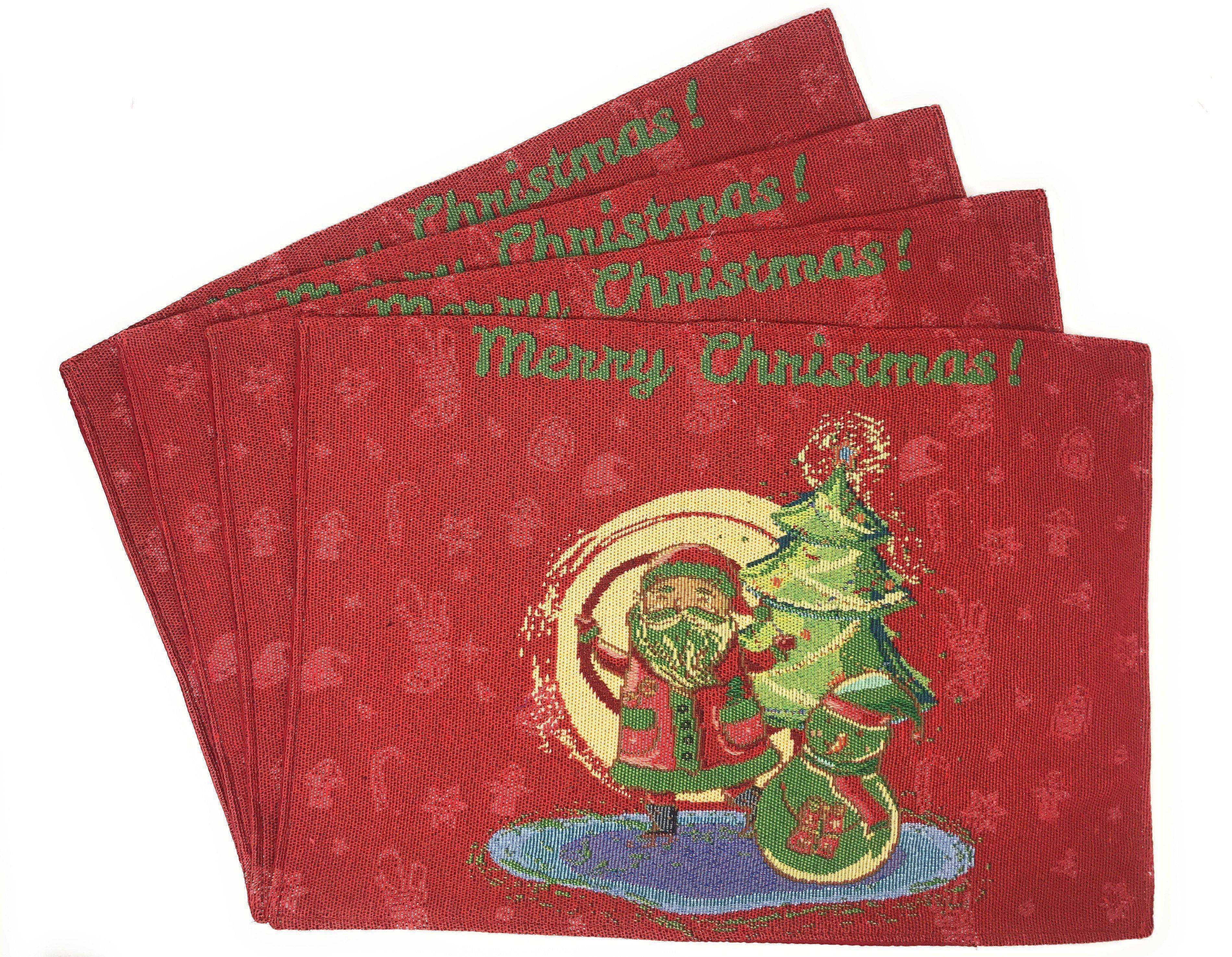DaDa Bedding Set of 8 Pieces Red Santa Claus Holiday Table Tapestry - 4 Placemats, 2 Table Runners, 2 Throw Pillow Covers (17615) DaDalogy Bedding Collection