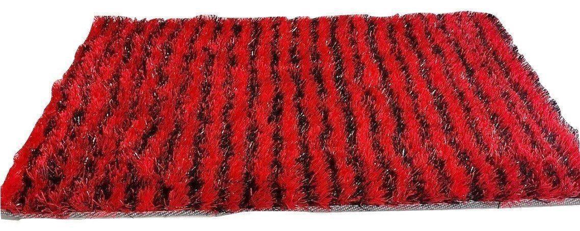 DaDa Bedding Shaggy Soft Rectangle Door Mat Bath Carpet Rug - 20" x 32", Striped Red & Black DaDalogy Bedding Collection