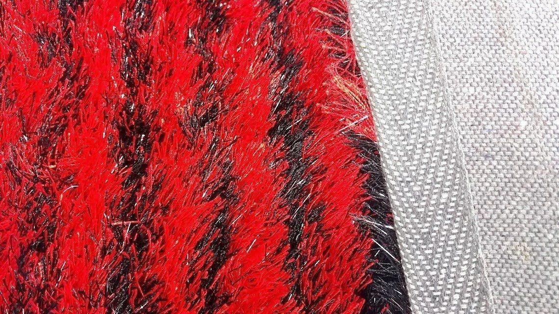 DaDa Bedding Shaggy Soft Rectangle Door Mat Bath Carpet Rug - 20" x 32", Striped Red & Black DaDalogy Bedding Collection