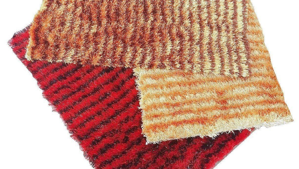 DaDa Bedding Shaggy Soft Rectangle Door Mat Bath Carpet Rug - 20" x 32", Striped Red & Black DaDalogy Bedding Collection