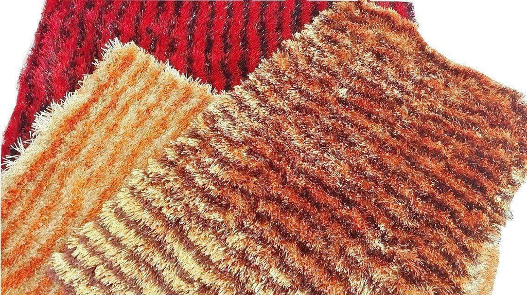DaDa Bedding Shaggy Soft Rectangle Door Mat Bath Carpet Rug - 20" x 32", Striped Red & Black DaDalogy Bedding Collection