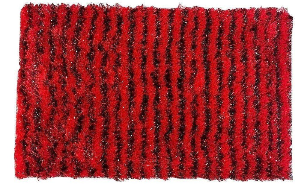DaDa Bedding Shaggy Soft Rectangle Door Mat Bath Carpet Rug - 20" x 32", Striped Red & Black DaDalogy Bedding Collection