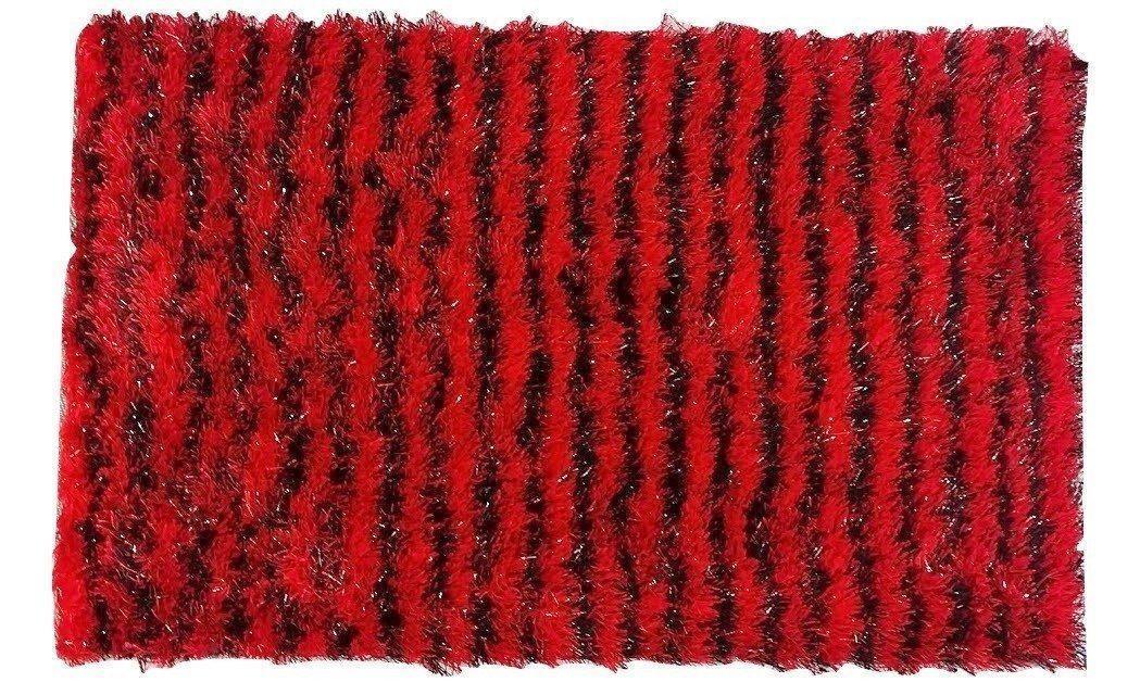 DaDa Bedding Shaggy Soft Rectangle Door Mat Bath Carpet Rug - 20" x 32", Striped Red & Black DaDalogy Bedding Collection