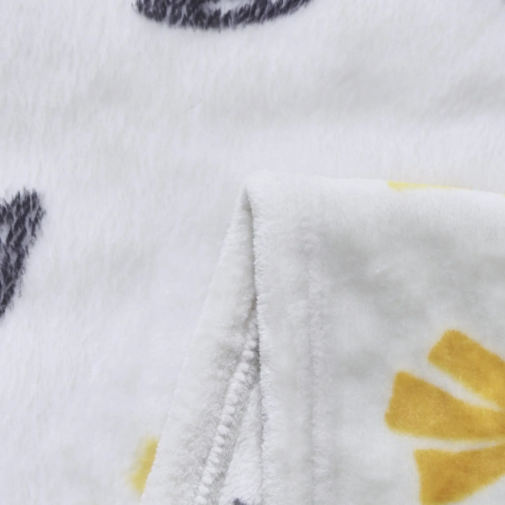 DaDa Bedding Soft Lightweight Fleece Throw Blanket, Yellow Fleur Floral Golden Orange Silver/Grey Background (XY1011) DaDalogy Bedding Collection