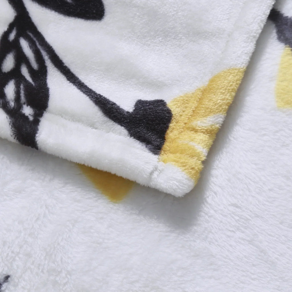 DaDa Bedding Soft Lightweight Fleece Throw Blanket, Yellow Fleur Floral Golden Orange Silver/Grey Background (XY1011) DaDalogy Bedding Collection