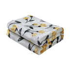 DaDa Bedding Soft Lightweight Fleece Throw Blanket, Yellow Fleur Floral Golden Orange Silver/Grey Background (XY1011) DaDalogy Bedding Collection